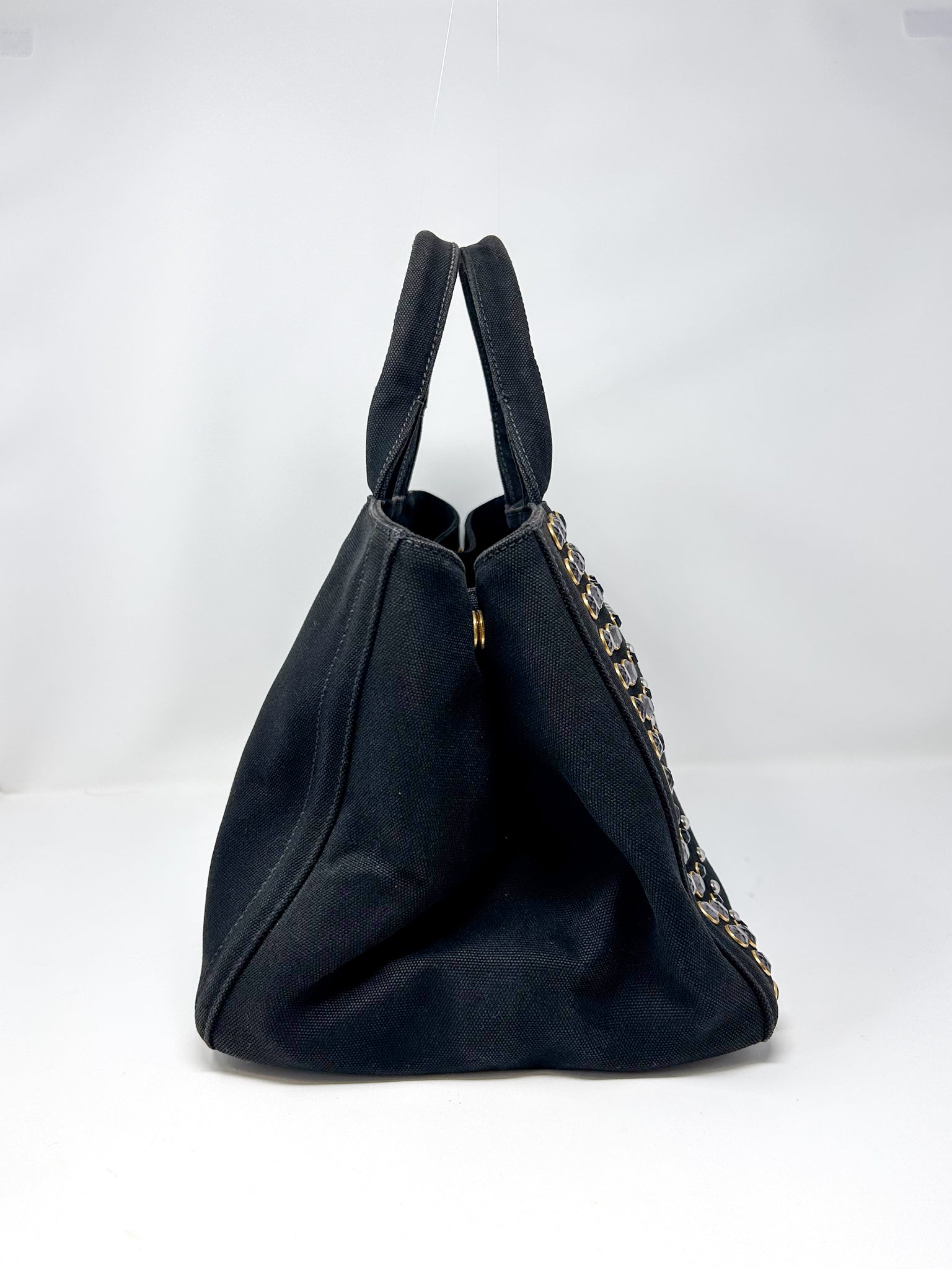 Prada Canapa Bijoux Canvas Studded Tote Bag