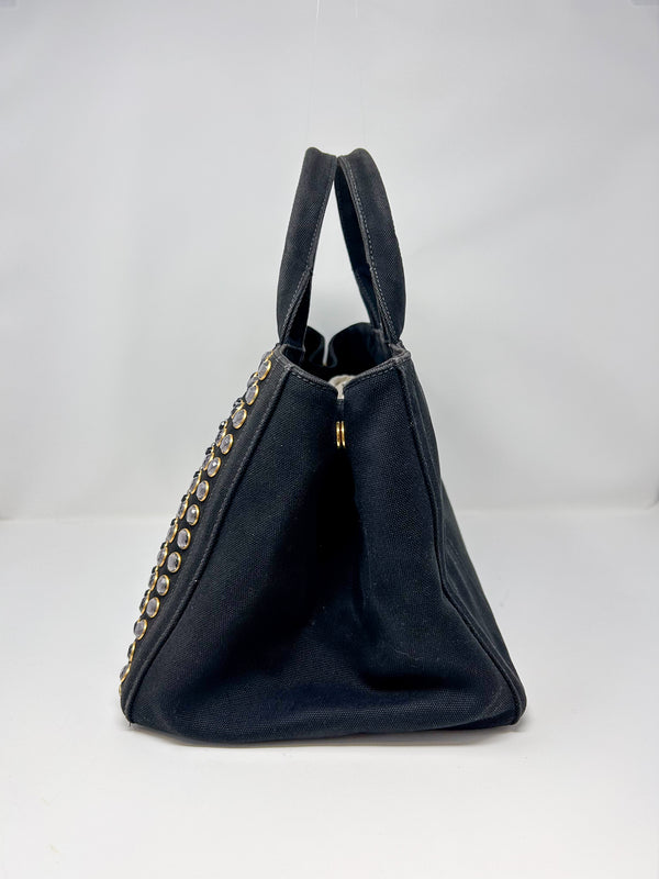 Prada Canapa Bijoux Canvas Studded Tote Bag