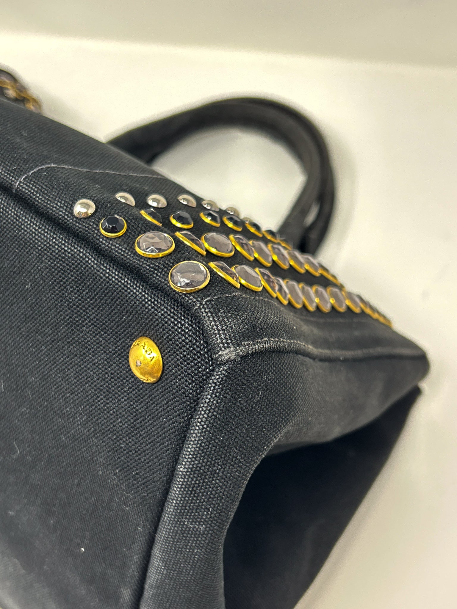 Prada Canapa Bijoux Canvas Studded Tote Bag