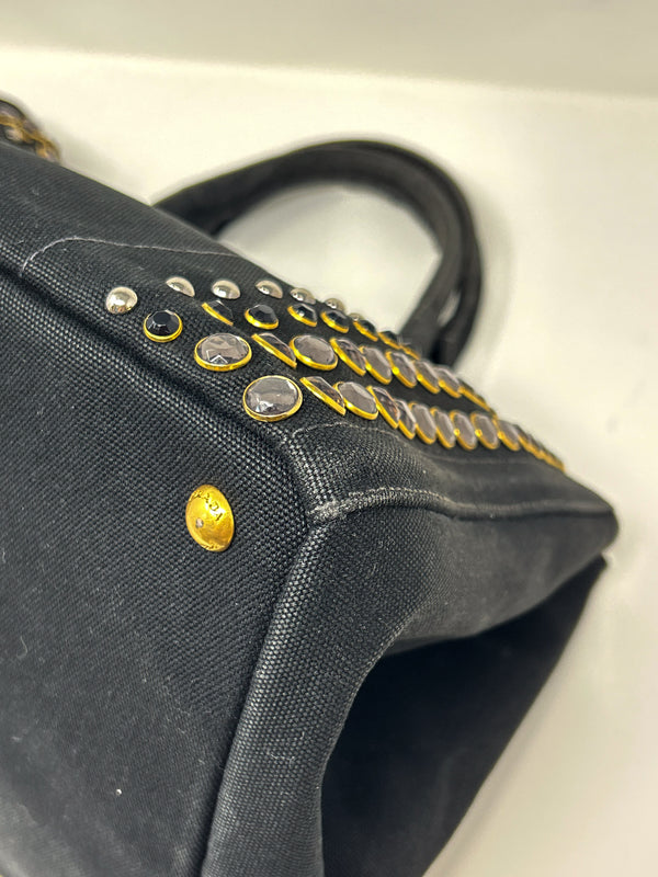 Prada Canapa Bijoux Canvas Studded Tote Bag