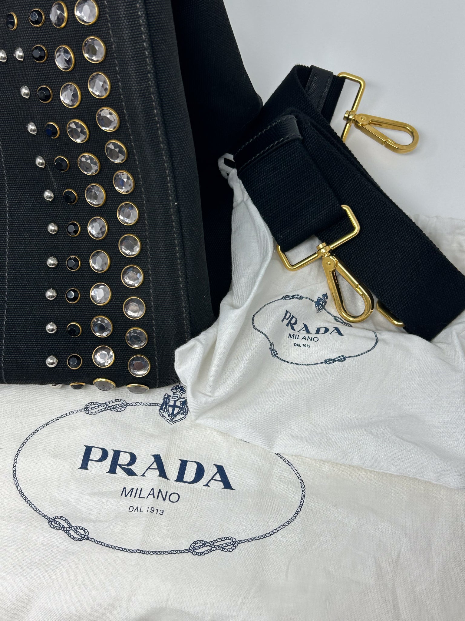 Prada Canapa Bijoux Canvas Studded Tote Bag