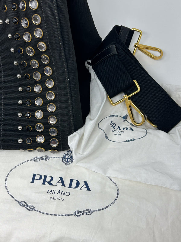Prada Canapa Bijoux Canvas Studded Tote Bag