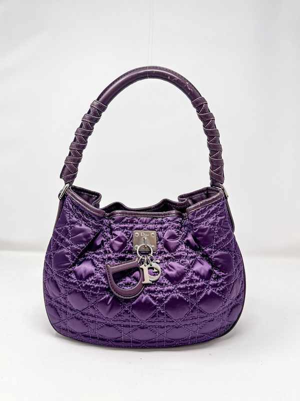 Christian Dior Purple Cannage Satin Small Charming Hobo Bag