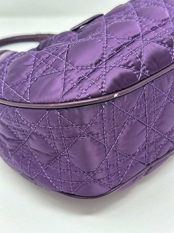 Christian Dior Purple Cannage Satin Small Charming Hobo Bag