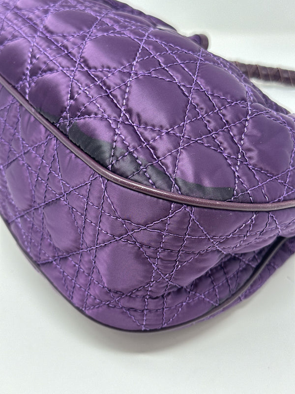 Christian Dior Purple Cannage Satin Small Charming Hobo Bag