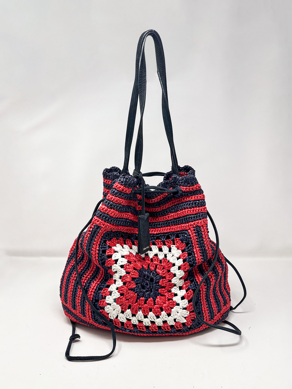 Miu Miu Crochet Raffia Drawstring Bucket Bag