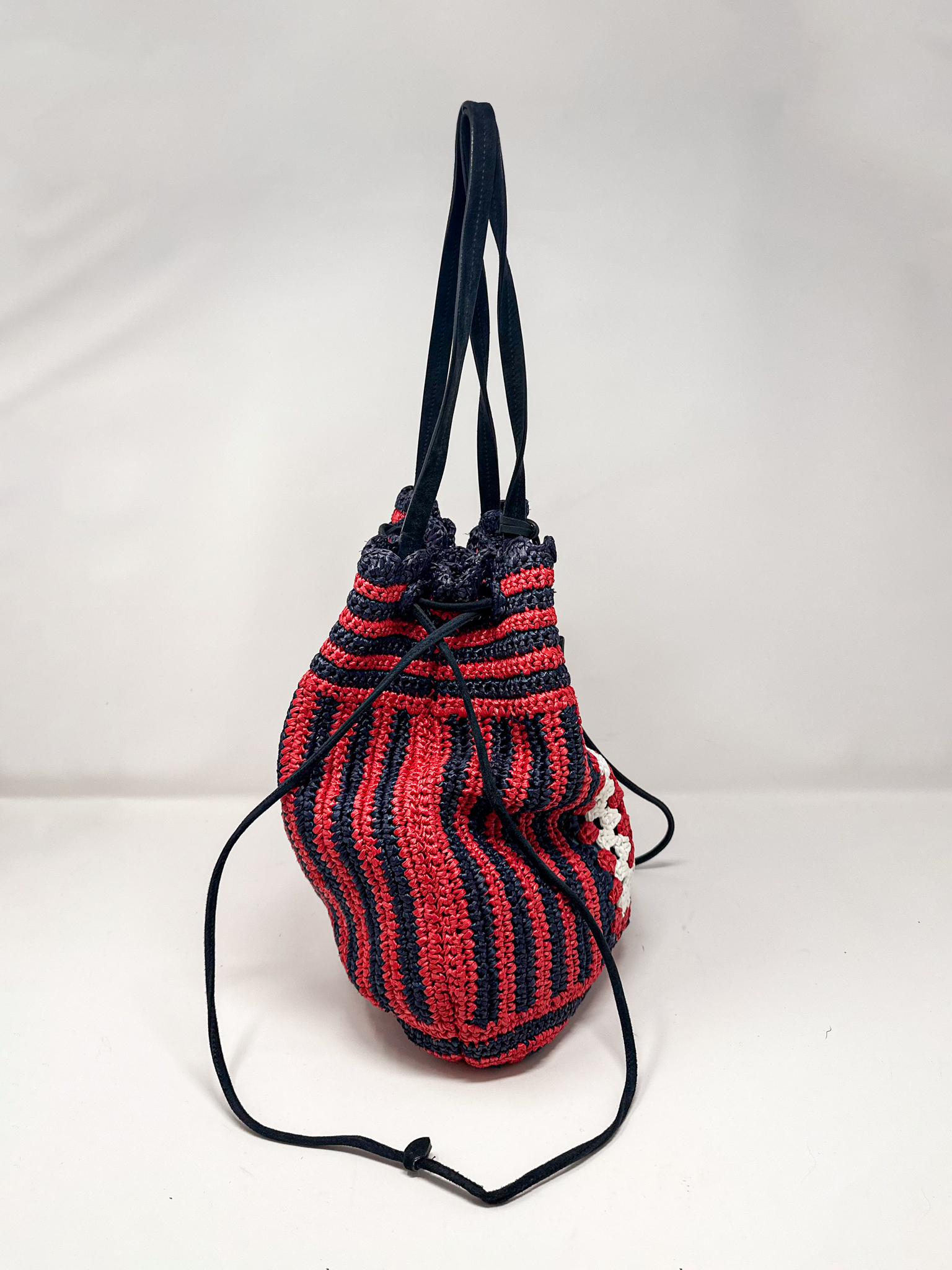 Miu Miu Crochet Raffia Drawstring Bucket Bag