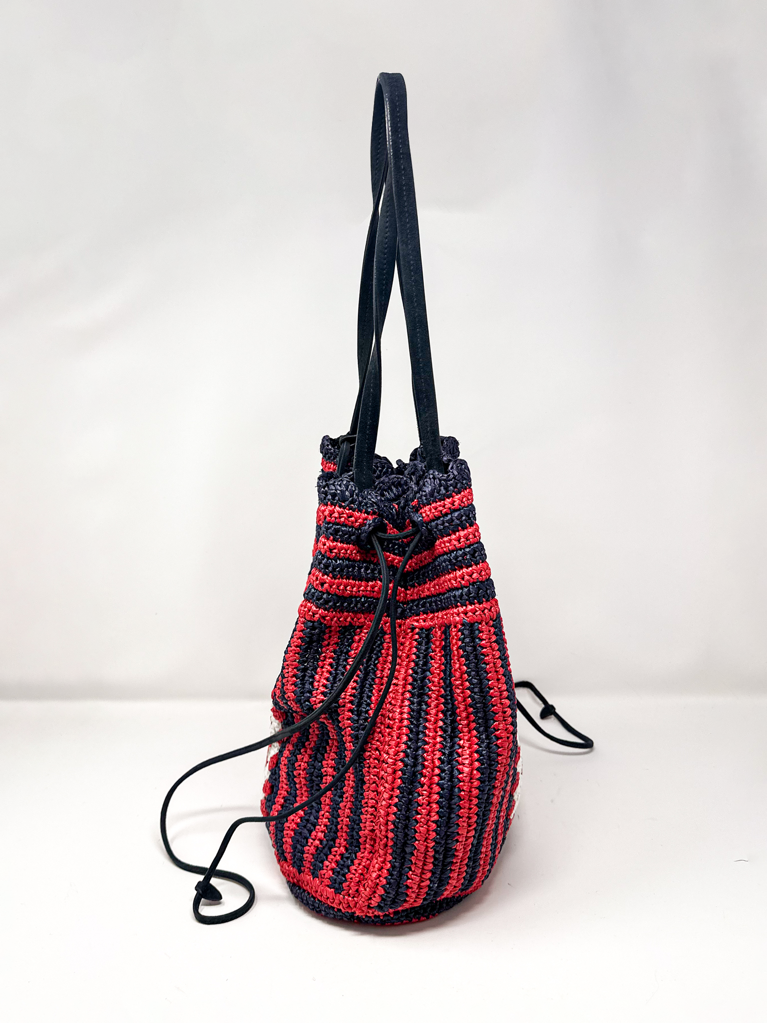 Miu Miu Crochet Raffia Drawstring Bucket Bag