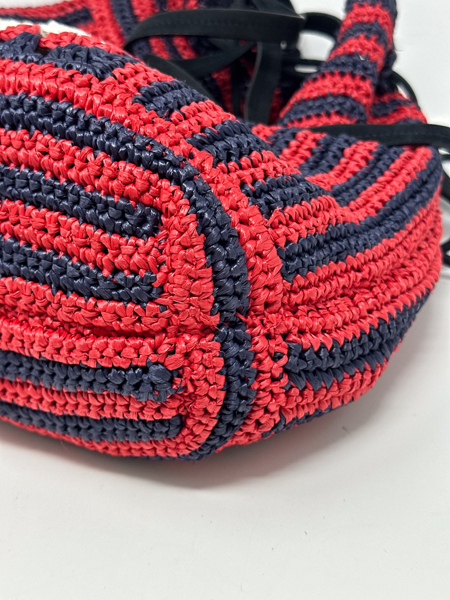 Miu Miu Crochet Raffia Drawstring Bucket Bag