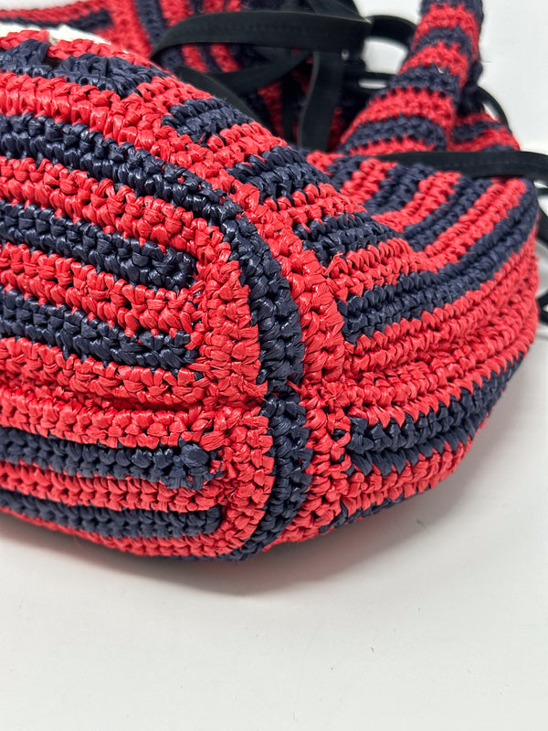 Miu Miu Crochet Raffia Drawstring Bucket Bag
