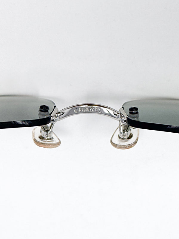 Chanel Rimless CC Logo Rectangular Sunglasses