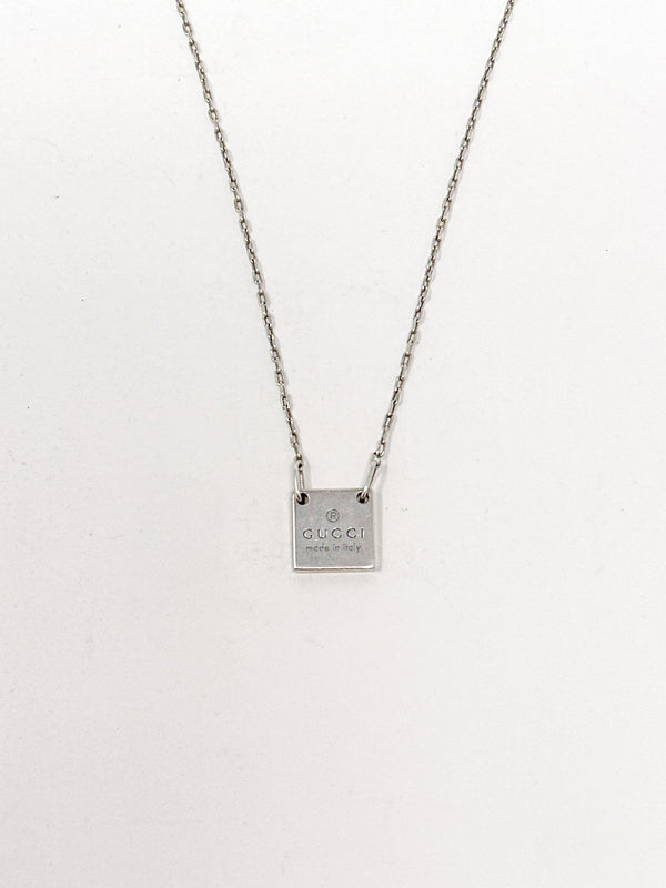 Gucci 925 Sterling Silver Logo Plaque Pendant Necklace