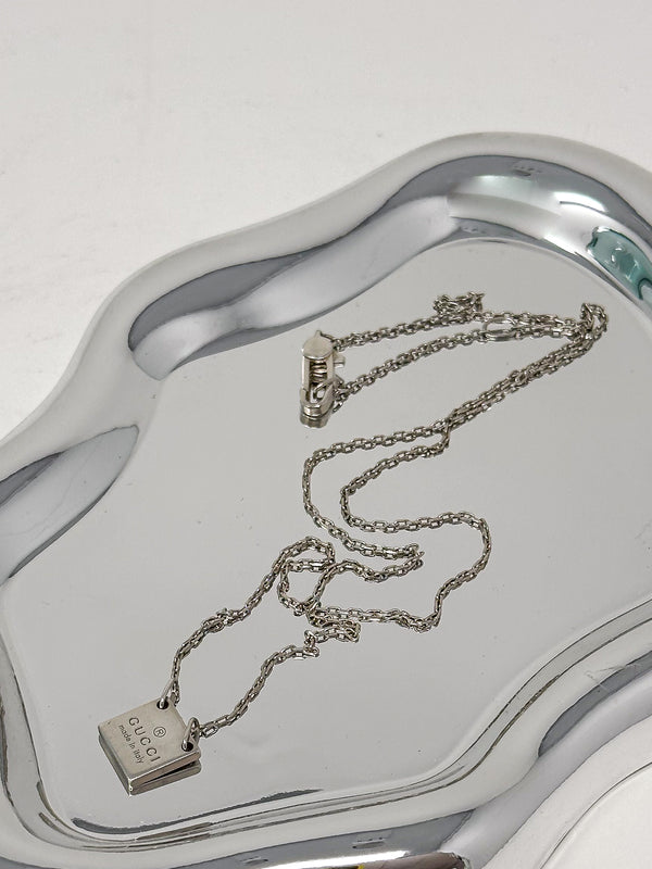 Gucci 925 Sterling Silver Logo Plaque Pendant Necklace