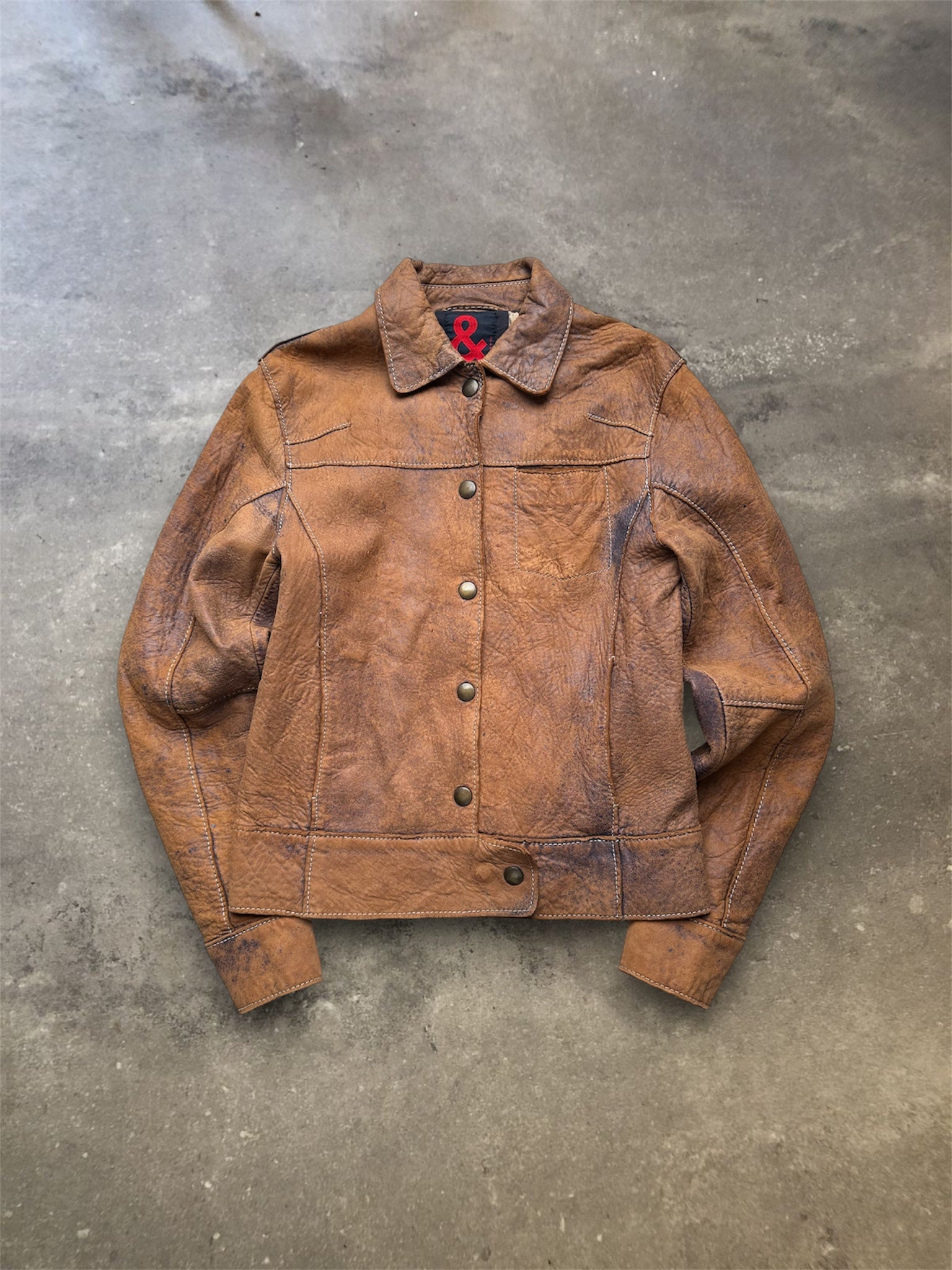 Dolce & Gabbana Brown Distressed Leather Trucker Jacket