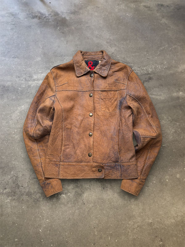 Dolce & Gabbana Brown Distressed Leather Trucker Jacket