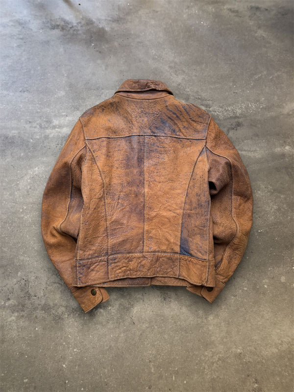 Dolce & Gabbana Brown Distressed Leather Trucker Jacket