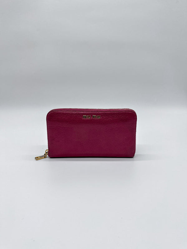 Miu Miu Magenta Leather Zip Around Wallet