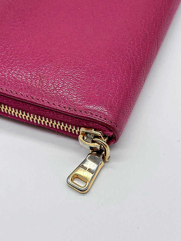 Miu Miu Magenta Leather Zip Around Wallet
