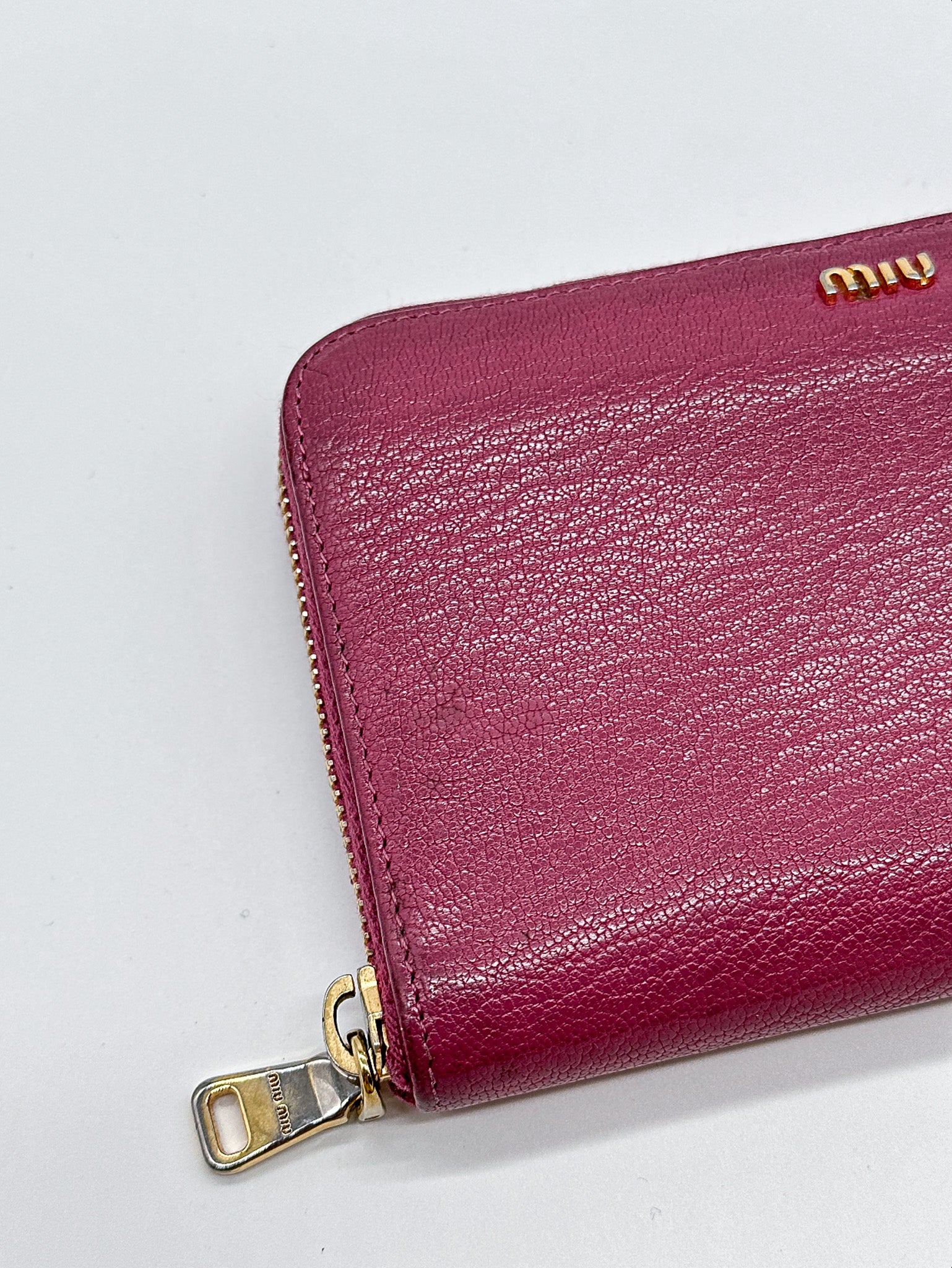 Miu Miu Magenta Leather Zip Around Wallet