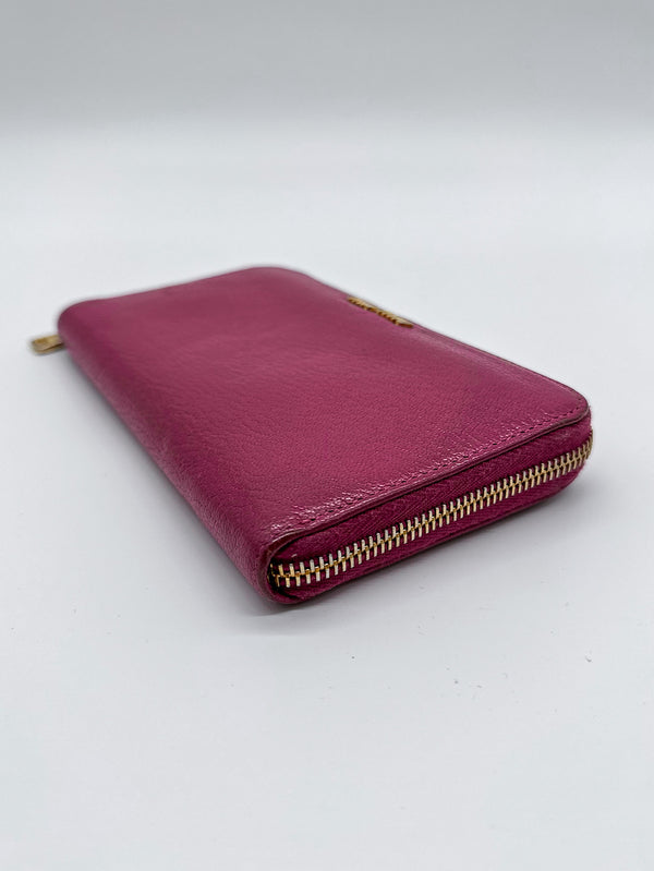 Miu Miu Magenta Leather Zip Around Wallet