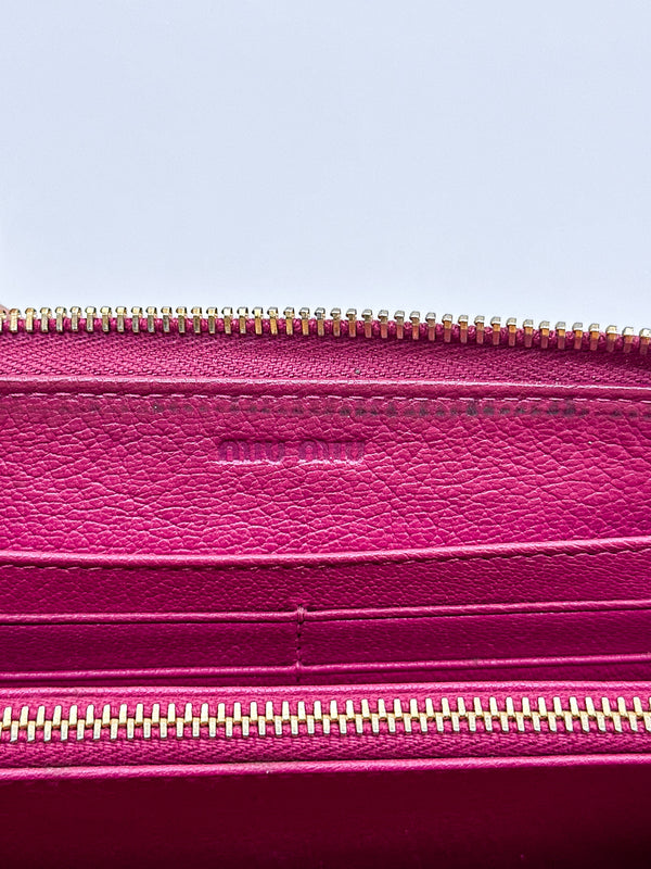 Miu Miu Magenta Leather Zip Around Wallet