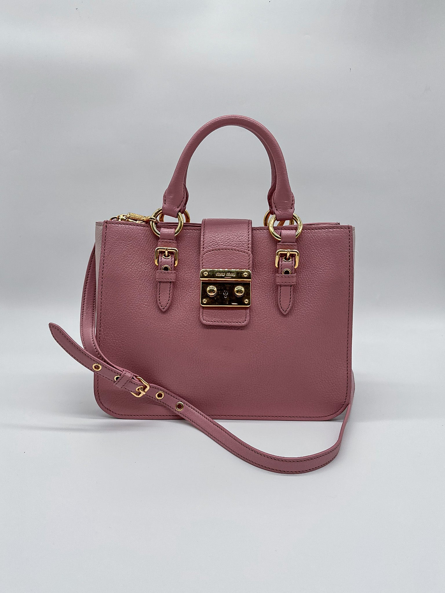 Miu Miu Pink Madras Leather Top Handle Crossbody Bag