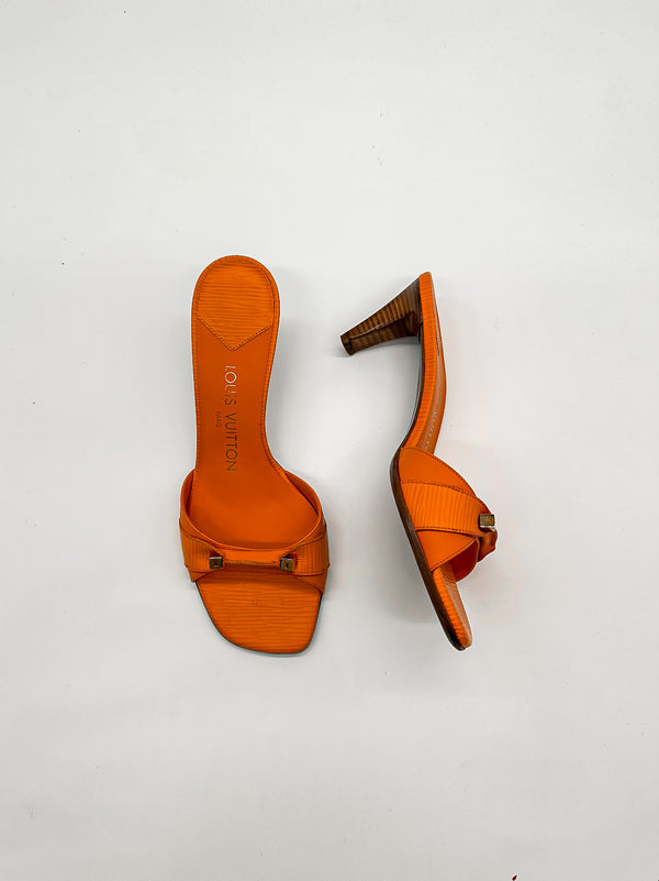 Louis Vuitton Orange Epi Leather Kitten Heel