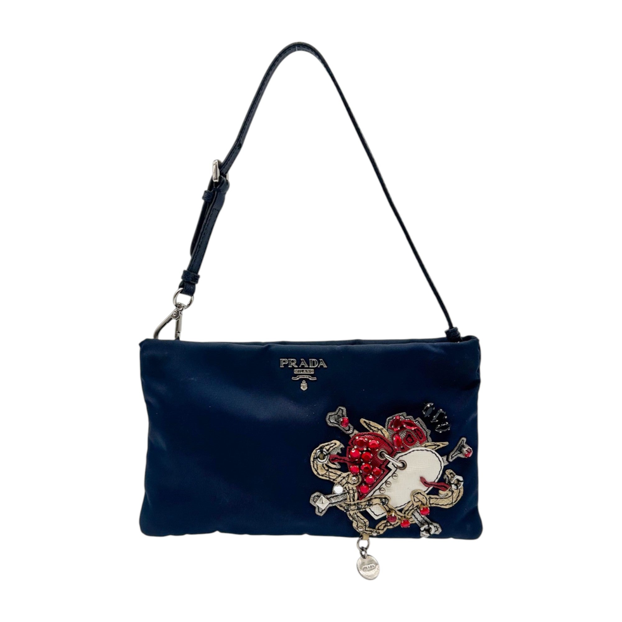 Prada Nylon Tattoo Embellished Shoulder Bag