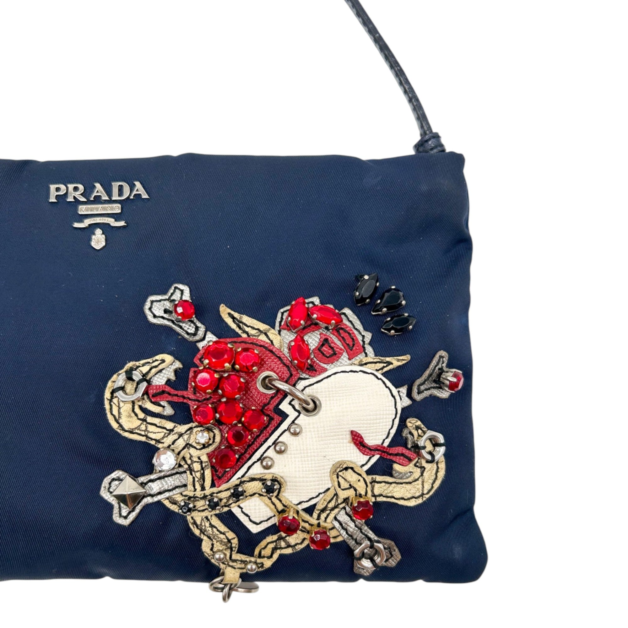 Prada Nylon Tattoo Embellished Shoulder Bag