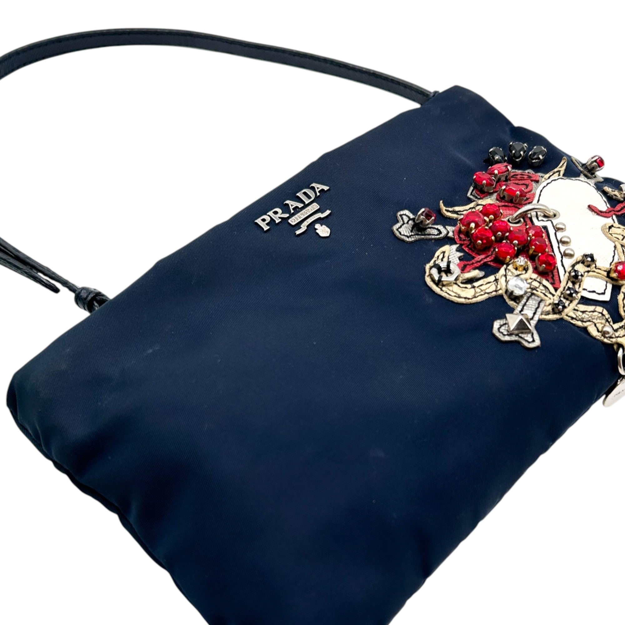 Prada Nylon Tattoo Embellished Shoulder Bag
