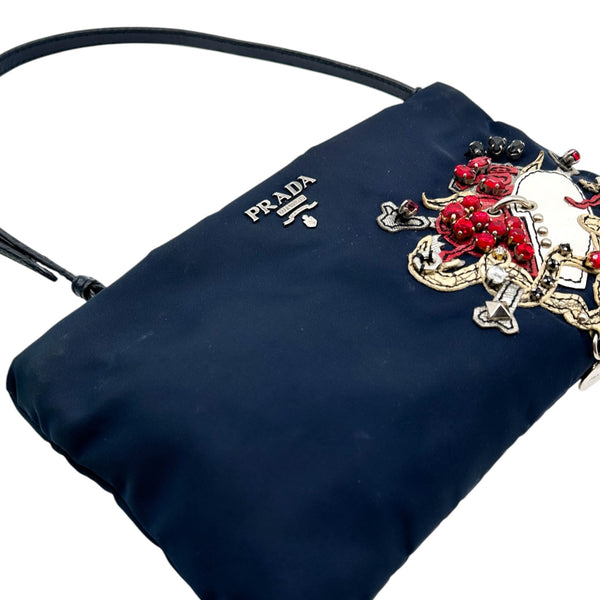 Prada Nylon Tattoo Embellished Shoulder Bag
