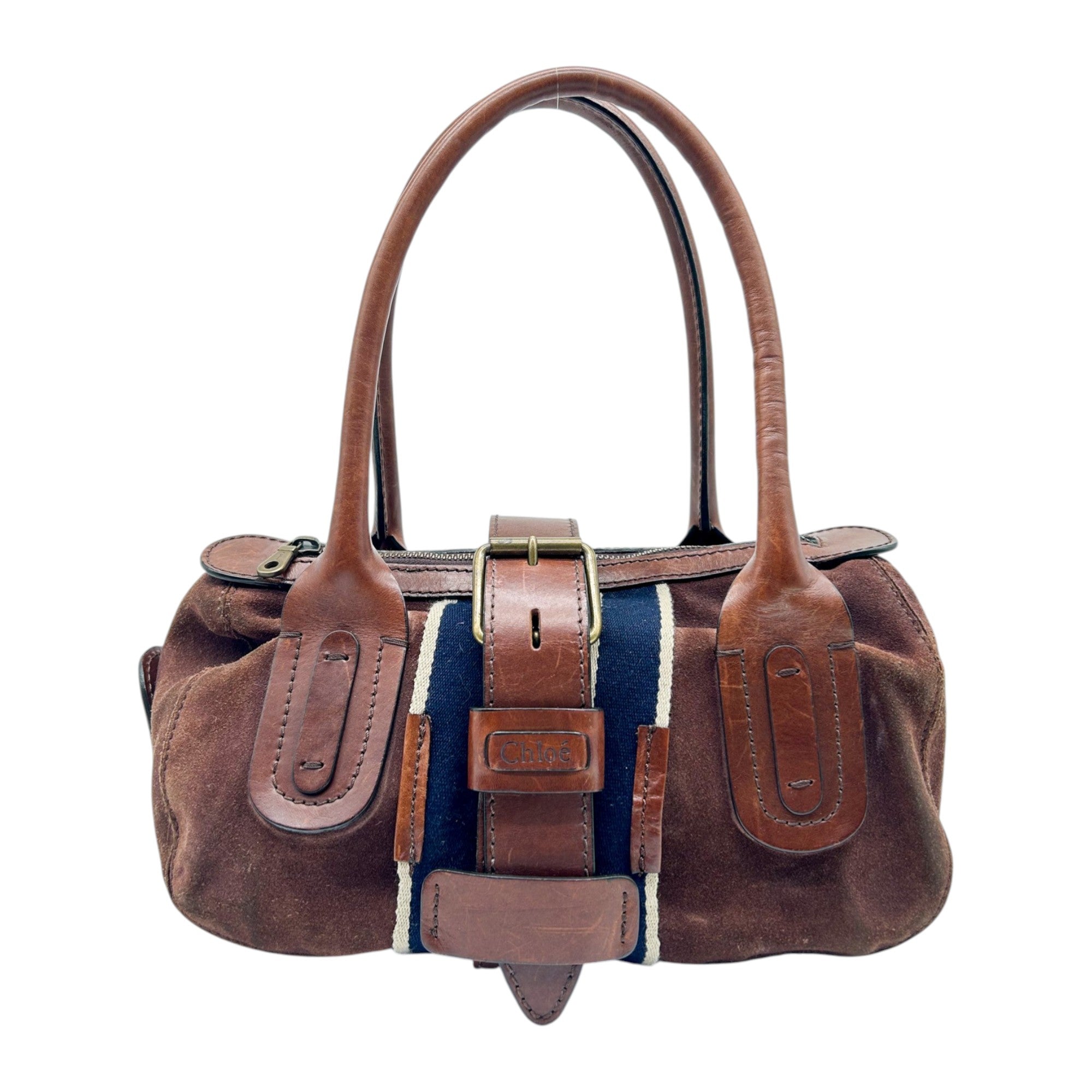 Chloé Brown Suede and Leather Buckle Satchel