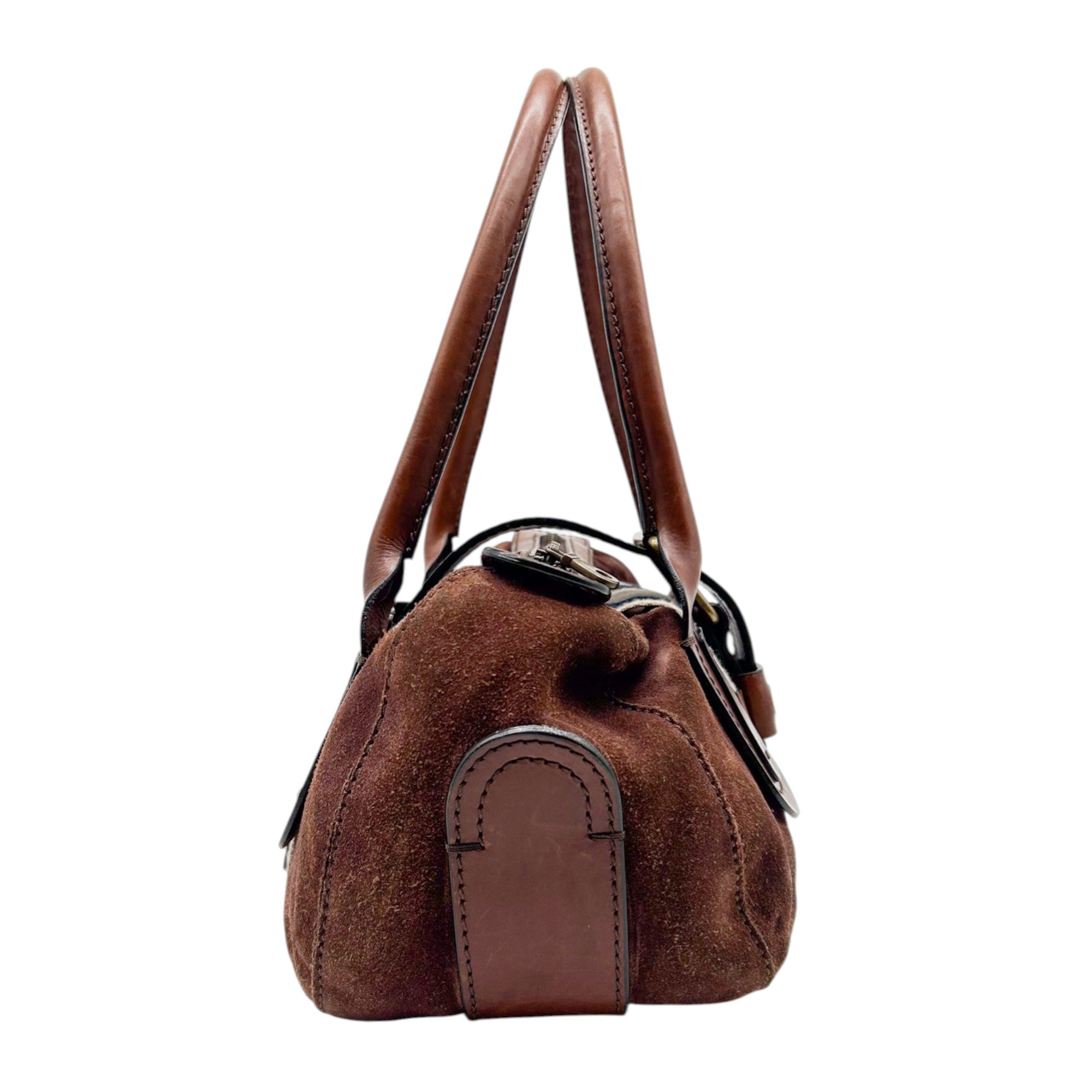 Chloé Brown Suede and Leather Buckle Satchel
