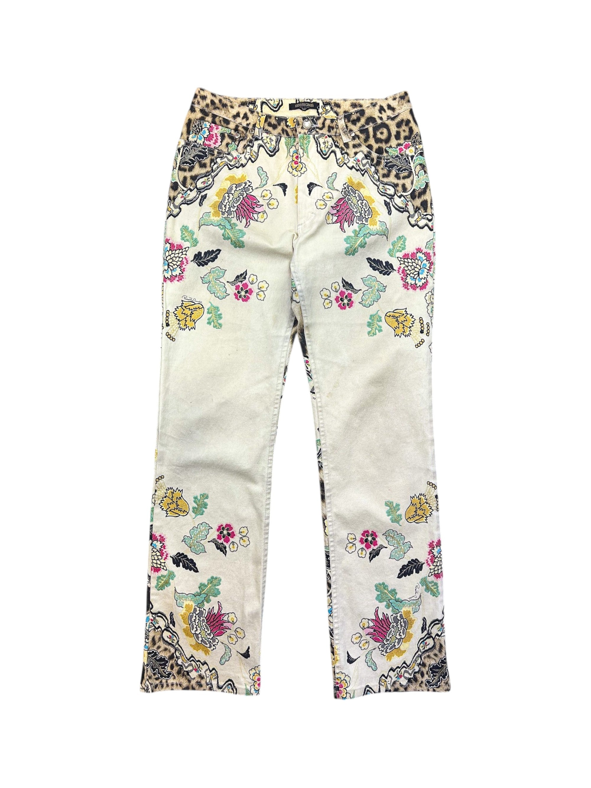 Roberto Cavalli Vintage Floral & Leopard Print Jeans