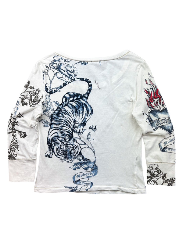 Roberto Cavalli Vintage Tattoo-Print Long Sleeve Top